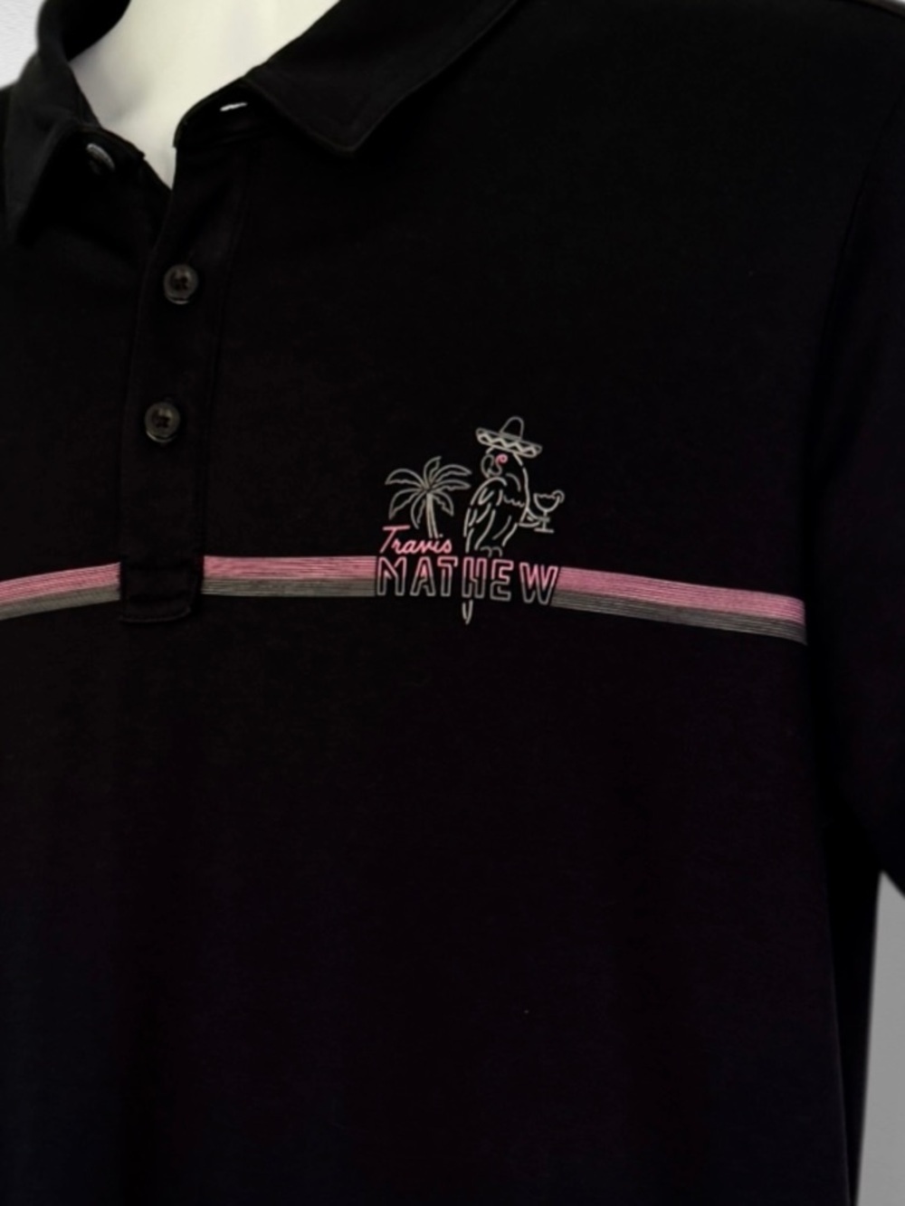 TravisMathew High Surf Polo Shirt Mens Large Black Golf Pima Cotton Blend 1MY140